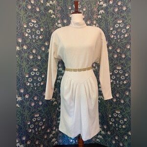 Vintage 80s Cream Gold Metallic Dress